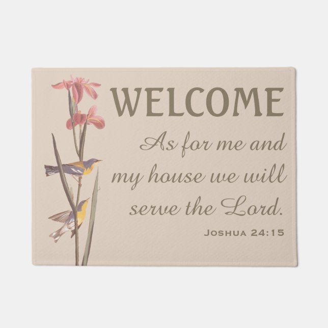 ブリの青い鳥と詩の模様 ドアマット (正面)