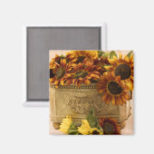 ブリキのかごの中のオレンジのひまわり マグネット (正面/裏面)