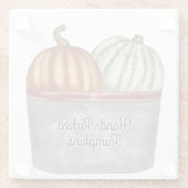 ブリキのバスケットに入ったオレンジと白のカボチャ ガラスコースター (裏面)