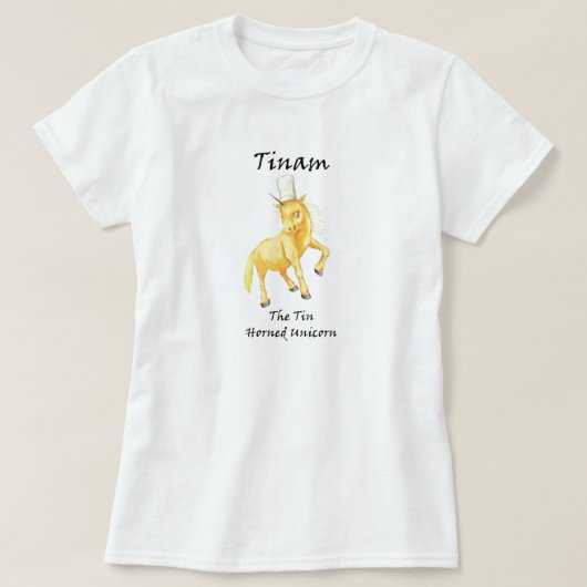 ブリキの角付きユニコーンのTシャツのティナム Tシャツ (デザイン正面)