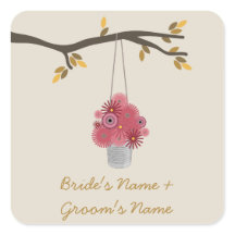 ブリキ缶の赤い花秋の結婚式