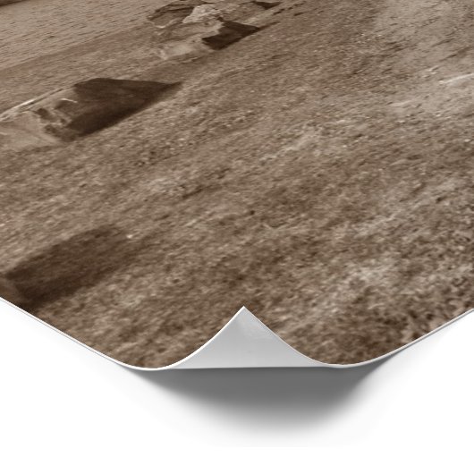 ブリキ缶セピア写真に映る湖の反射 ポスター (角)