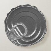 ブリキ缶蓋灰白枕ユーモアのある ラウンドクッション (裏面)