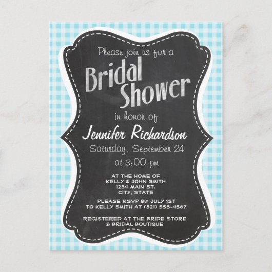 ブリザード青いギンガム；ヴィンテージシャルボードルック インビテーションポストカード (正面)