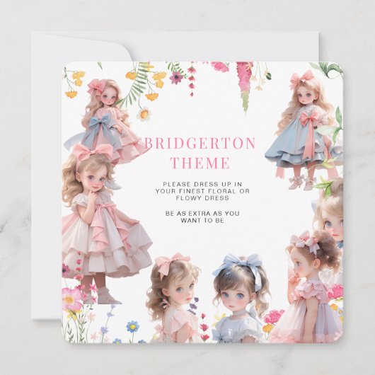 ブリジガルトンテーマガールドレスアップ誕生日パーティー 招待状 (正面)