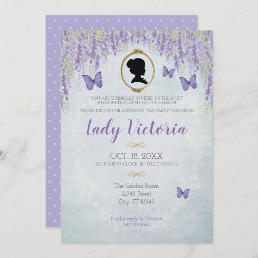 ブリジガートンインスパイア誕生日ティーパーティの招待状 招待状 (正面/裏面)