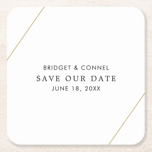 ブリジットモダンジオメトリック結婚式日付の保存 スクエアペーパーコースター (正面)