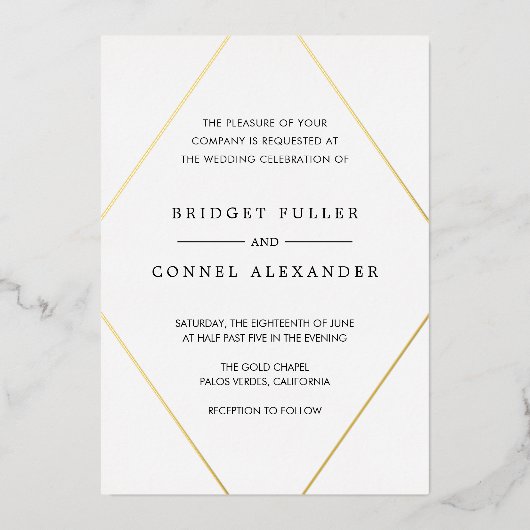 ブリジット幾何モダン結婚図形 箔招待状 (正面)