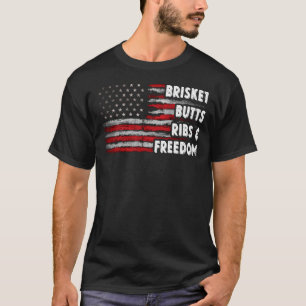 ブリスケットお尻リブ&フリーダムBBQアメリカ国旗 Tシャツ
