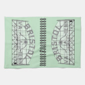 ブリストルのスローガンのサインとトラック付きヴィンテージグリーン キッチンタオル (横)