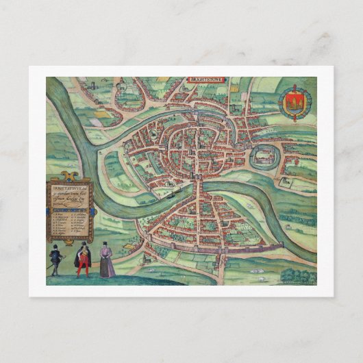 ブリストルの地図， 'Civitates Orbis Terrarum'より ポストカード (正面)