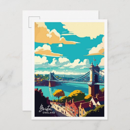 ブリストルイングランドアートトラベルヴィンテージイラストレーション ポストカード (正面/裏面)