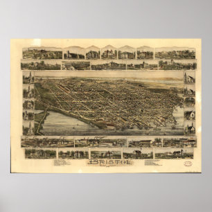ブリストルロードアイランド1891アンティークパノラママップ ポスター