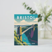 ブリストル 英国 クリフトン吊り橋 レトロ風 カスタムデザイン ポストカード (スタンド正面)