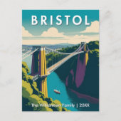 ブリストル 英国 クリフトン吊り橋 レトロ風 カスタムデザイン ポストカード (正面)