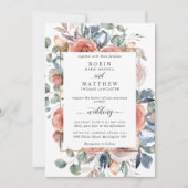 ブリスフルフローラダスティブルーエレガント庭園の結婚式 招待状 (正面)