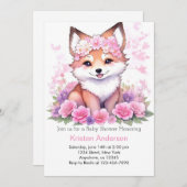 ブリスフルボホフォレストキツネメドーガールベビーシャワー 招待状 (正面/裏面)