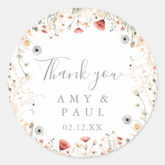 ブリスフルボホワイルドフラワーサンキューホテル結婚式の引き出物 ラウンドシール (正面)