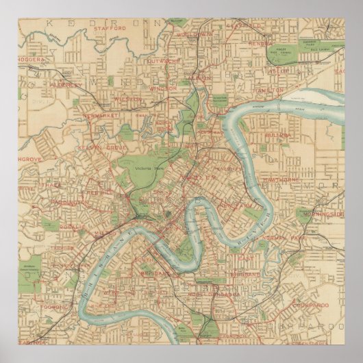 ブリスベンと郊外の地図, 1920 ポスター (正面)