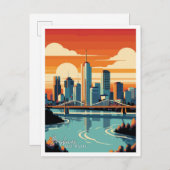 ブリスベンオーストラリアアートヴィンテージ旅行イラストレーション ポストカード (正面/裏面)