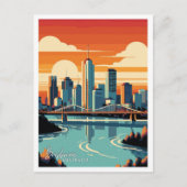 ブリスベンオーストラリアアートヴィンテージ旅行イラストレーション ポストカード (正面)