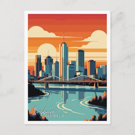 ブリスベンオーストラリアアートヴィンテージ旅行イラストレーション ポストカード (正面)