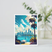 ブリスベンオーストラリアヴィンテージ旅行イラストレーション ポストカード (スタンド正面)