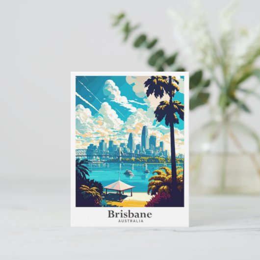 ブリスベンオーストラリア旅行アートヴィンテージイラストレーション ポストカード (スタンド正面)