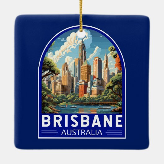 ブリスベンオーストラリア旅行アートヴィンテージ セラミックオーナメント (裏面)