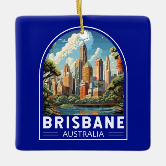 ブリスベンオーストラリア旅行アートヴィンテージ セラミックオーナメント (正面)