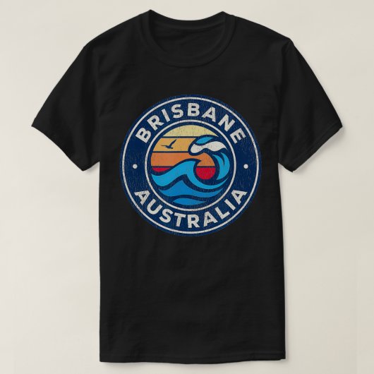 ブリスベンオーストラリア航海のヴィンテージ波デザイン Tシャツ (デザイン正面)