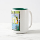 ブリスベン・オーストラリア熱帯旅行ポスター ツートーンマグカップ (正面右)