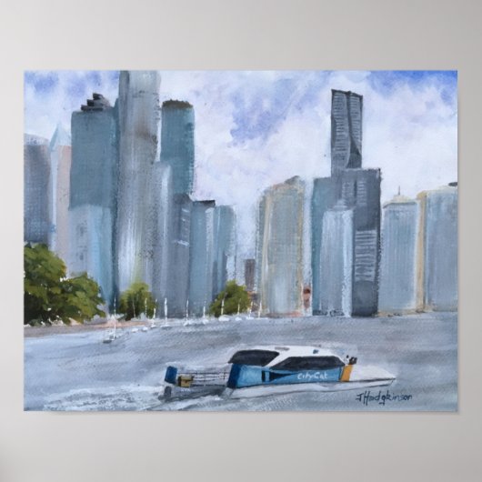 ブリスベン、QLD、オーストラリア、水彩 ポスター (正面)