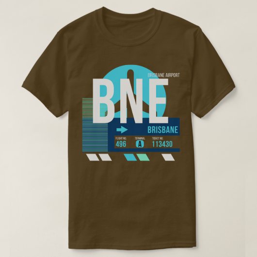 ブリスベンBNE空港コード手荷物ラベル Tシャツ (デザイン正面)