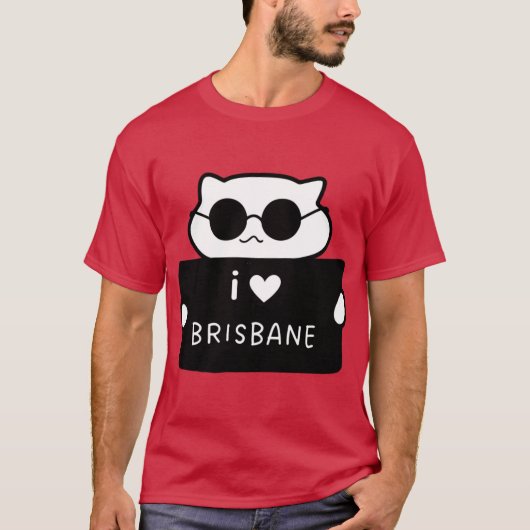 ブリスベンLOVE かわいい猫のイラスト 手書き風 Tシャツ (正面)
