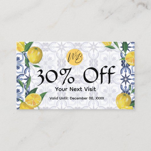 ブリス地中海のレモンレストランQrコードメニュー 割引カード (正面)