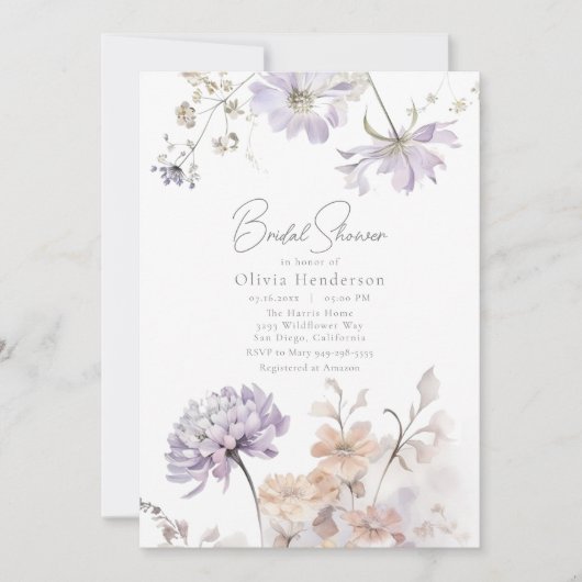 ブリス – 薄紫とラベンダーブライダルシャワー 招待状 (正面)
