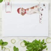 ブリタニおもしろいスのクリスマス犬と木 キッチンタオル (折り畳み)