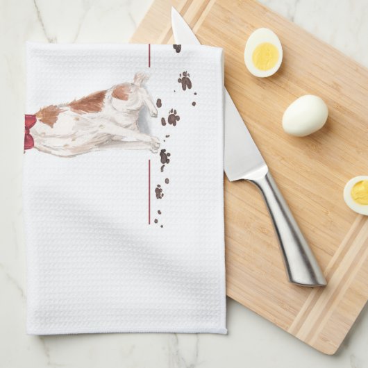 ブリタニおもしろいスのクリスマス犬と木 キッチンタオル (四つ折り)