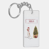ブリタニおもしろいスのクリスマス犬と木 キーホルダー (正面左)
