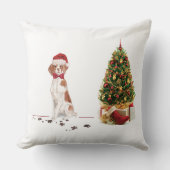 ブリタニおもしろいスのクリスマス犬と木 クッション (正面)