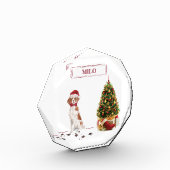 ブリタニおもしろいスのクリスマス犬と木 フォトブロック (左)