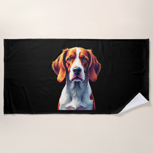 ブリタニフランスのースパニエル犬ママパパドッグ顔アポップ・アートのートC ビーチタオル (正面)