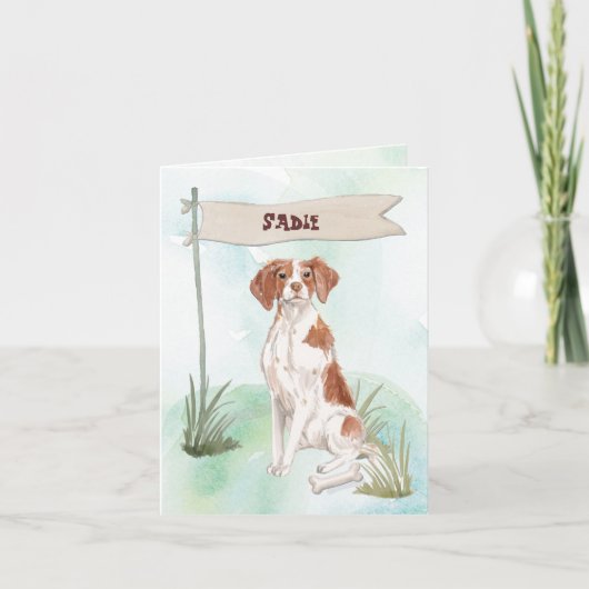 ブリタニーが新犬を祝う ノートカード (正面)