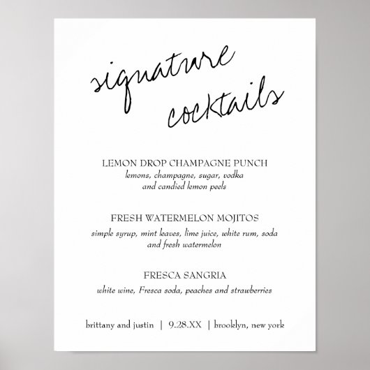ブリタニーのシグネチャーカクテル結婚メニューの看板 ポスター (正面)