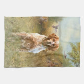 ブリタニーのスパニエル犬フランスの、ブリタニー、バードドッグ。 キッチンタオル (横)