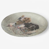 ブリタニーのスパニエル犬フランスの、ブリタニー、バードドッグ。 ペーパープレート (アングル)