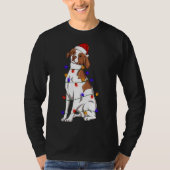 ブリタニーのスパニエル犬犬がクリスマスハットライトを着て Tシャツ (正面)