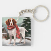 ブリタニーのスパニエル犬犬で雪のクリスマス キーホルダー (裏面)