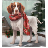 ブリタニーのスパニエル犬犬で雪のクリスマス シャワーカーテン (正面)